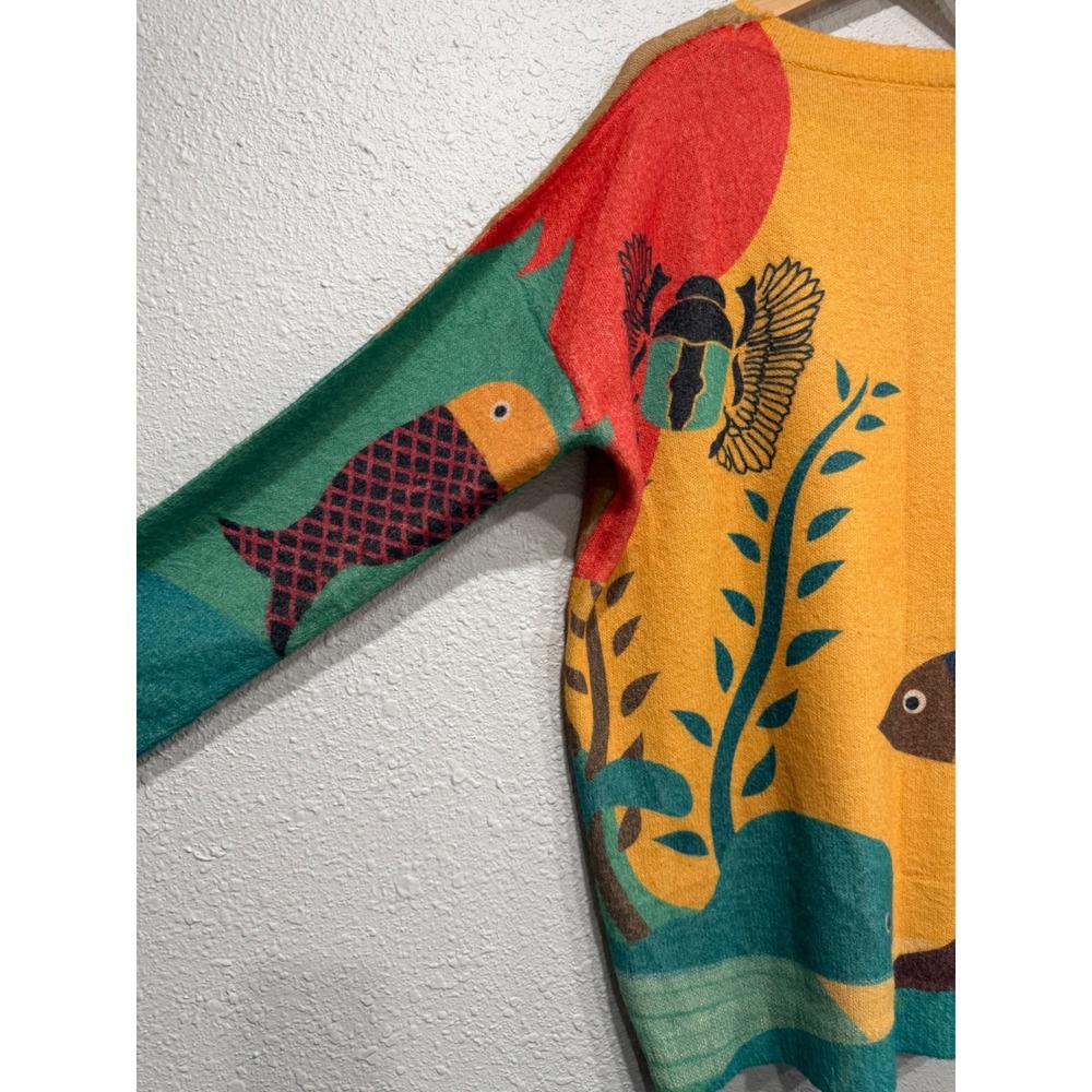 Oversized Graphic Wool Blend Sweater XL Fish Nature Art To Wear Eclectic Artsy - Picture 14 of 14